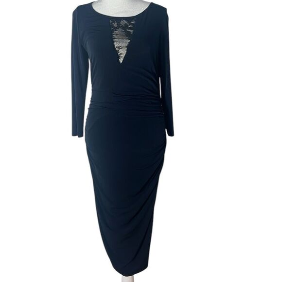 NWT Velvet By Graham Spencer Navy Blue Lace Up Ruched Dress Size‎ Medium - Picture 1 of 15